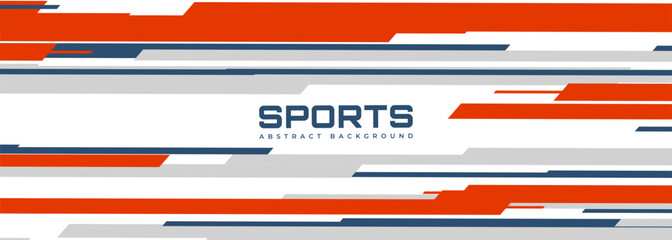 Modern sports banner design. Abstract wide background with horizontal red, gray and blue sport lines. Vector illustration © Biod