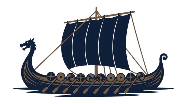 Viking Longship Silhouette &mdash; Navy Wood Brown Leif Erikson Day Bold Flat Vector