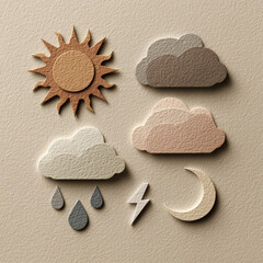 Fototapeta premium clay look 3d weather icons composition including sun clouds and moon, 태양 구름 달을 포함한 점토 느낌의 3D 날씨 아이콘 조합