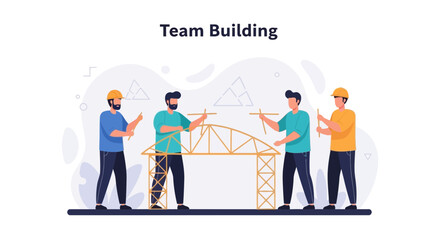 Fototapeta premium Team Building Construction Project Collaboration Vector Illustration