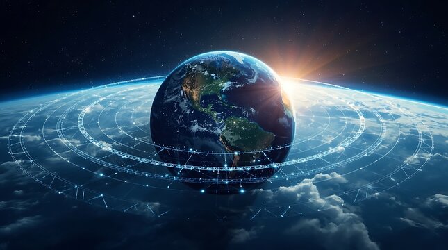 World Population Day Global Earth Connected by Digital Data Networks