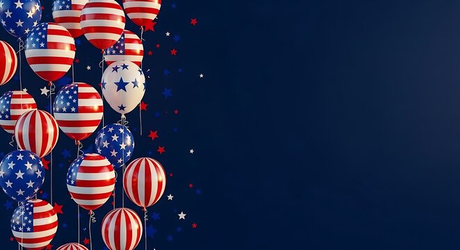 Patriotic balloons and stars on a dark blue background for Independence Day