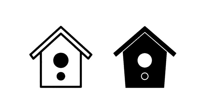 Minimal black silhouette icon, simple flat vector, bold black shape, no, no shading set of birdhouse icons, simple vector illustration of wooden bird nesting box on a, flat icon style