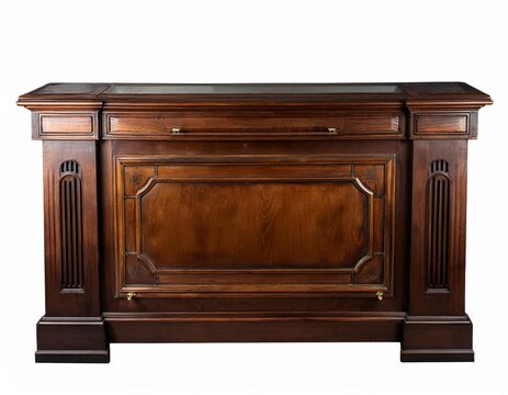 dark wood antique counter isolated on a white background vintage traditional reception desk or bar furniture for businesses