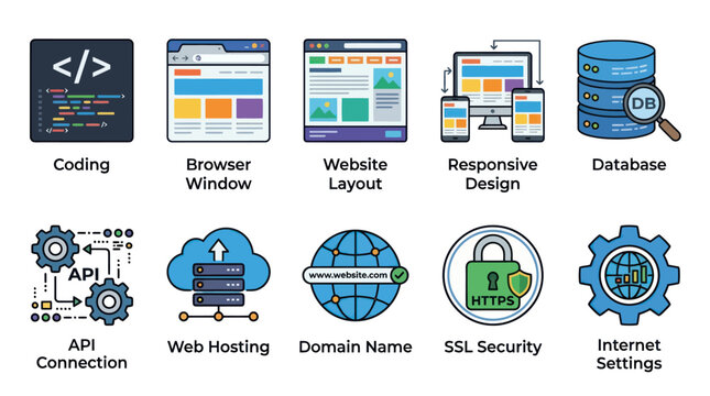 Professional web hosting and service infrastructure icons.