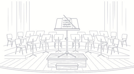 Orchestra stage setup with music stands and conductor podium © Apar
