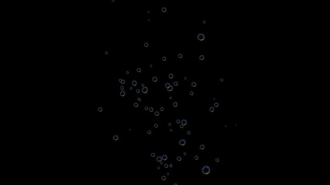 Flying bubbles animation black screen background. rising underwater bubbles motion graphics, suited for subtle underwater effect, slow rising air bubbles, floating in 2d animated cartoon animation, 4k