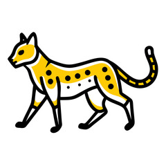 Fototapeta premium Yellow cheetah silhouette with black spots and dashed tail on a white background, wild animal