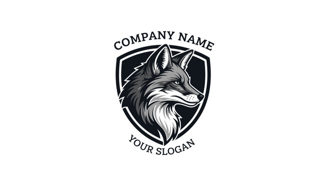 Black-and-White Logo of a Wolf's Head with Company Name