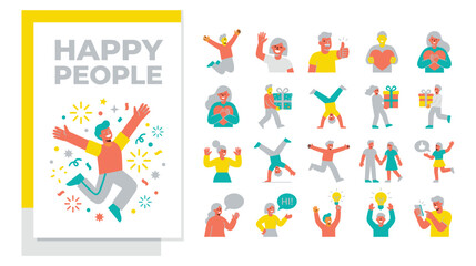 Fototapeta premium Happy people diverse characters celebrating and enjoying life with vibrant colors and confetti elements.