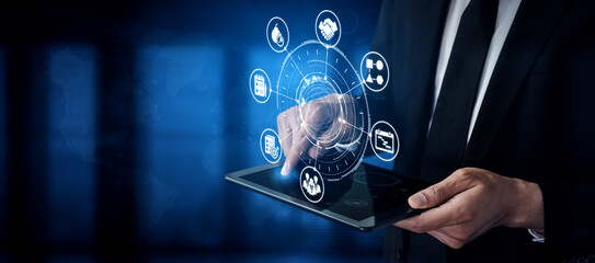 Concept of task management optimizes business efficiency. This system streamlines workflows,...