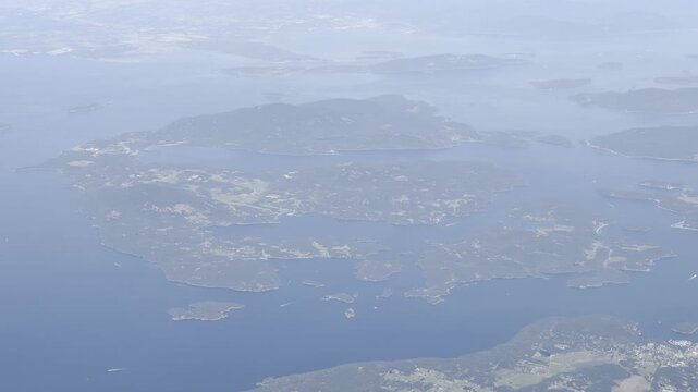 Orcas and Shaw Islands threaded by Washington State Ferry routes