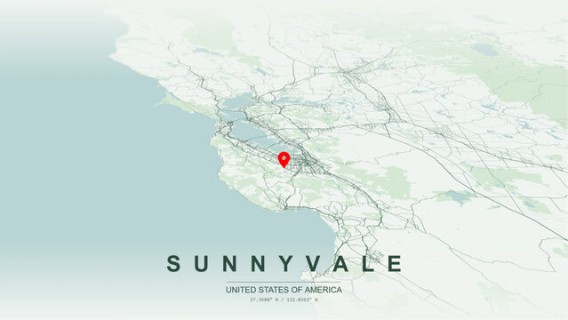 Modern minimalist vector map of Sunnyvale, California, USA. High-quality scalable illustration of Sunnyvale Silicon Valley downtown city grid for posters design.