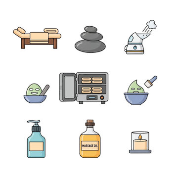 Collection of spa and wellness icons for beauty treatments.