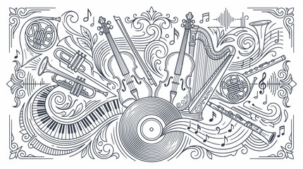 Obraz premium Ornate composition of classical instruments and vinyl record