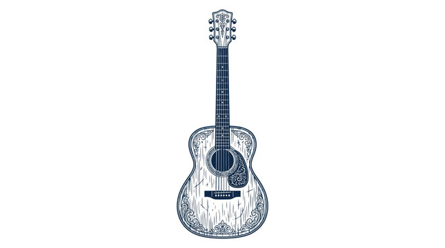 Vintage acoustic guitar with intricate floral patterns and engraving