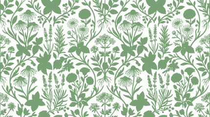 Fototapeta premium Green botanical seamless pattern with medicinal herbs and flowers