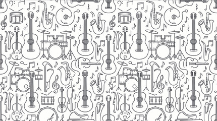 Musical instrument seamless pattern with guitar drums and saxophone © askew