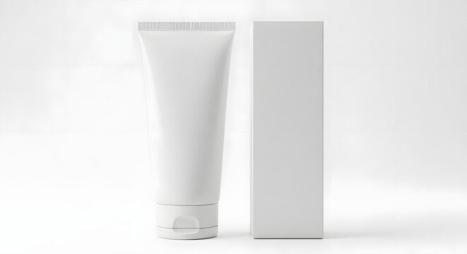 Cosmetic tube mockup with box realistic packaging presentation for branding and product visualization