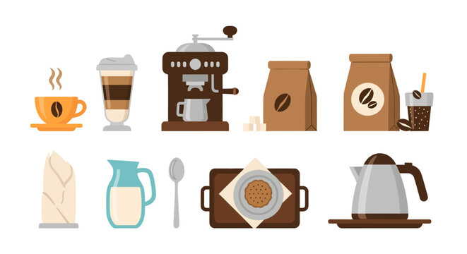 Coffee brewing process with grinder, beans, cup, and accessories, perfect for caf? or breakfast image, ideal for coffee shop or beverage concept visuals