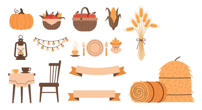 Autumn harvest harvest festival decoration setup with pumpkins wheat and rustic tableware, cozy rustic autumn decor for celebration and seasonal ambiance