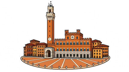 Fototapeta premium Illustration of a historic Italian town hall.