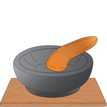 Traditional cobek and ulekan, Indonesian stone mortar for making sambal chili paste