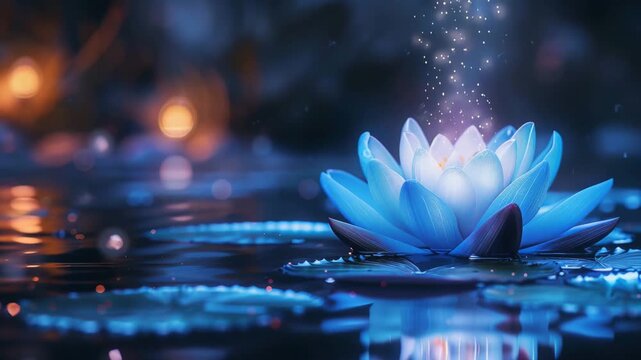 Lotus Blossom Illuminated by Soft Blue Light
