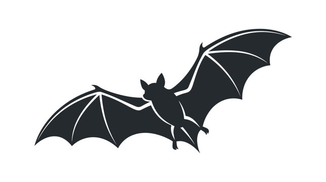 Silhouette of a bat in flight with wings spread wide isolated on white background