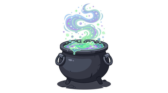 Magical Cauldron Bubbling with Enchanted Potion and Swirling Mist