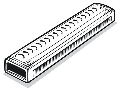 Musical harmonica instrument illustration with clear lines and shading