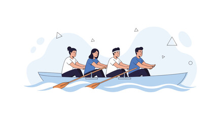 Obraz premium Diverse team rowing in unison, symbolizing teamwork, cooperation, and shared goals on water.