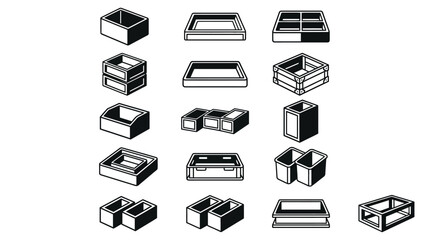 Fototapeta premium IconaStudio presents a minimalist flat vector illustration of rectangular frame containers in a slight tilt for depth on a clear background