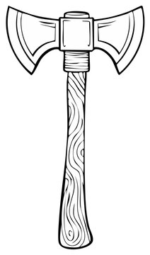 Double Bladed Axe Line Art Illustration of a Traditional Viking Weapon