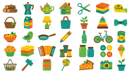 Collection of everyday objects and items, flat design icons. © KALPANA AKTER