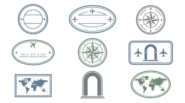 Collection of icons representing outdoor activities, adventure, camping, hiking, and travel with symbols like mountains, trees, compass, fire, tent, backpack, boots, kayak, lantern, paw print, and axe