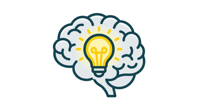 Stylized half brain and shining sun vector concept representing a positive mindset and creative thinking