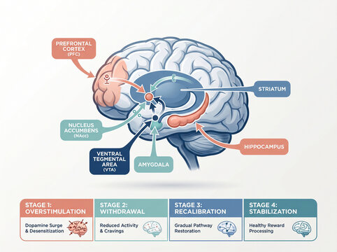 Dopamine Recovery Brain Pathway Diagram With Habit Reset Stages