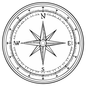 Vintage Compass Rose Illustration, Navigation Tool, Directional Sign for Mapping and Exploration
