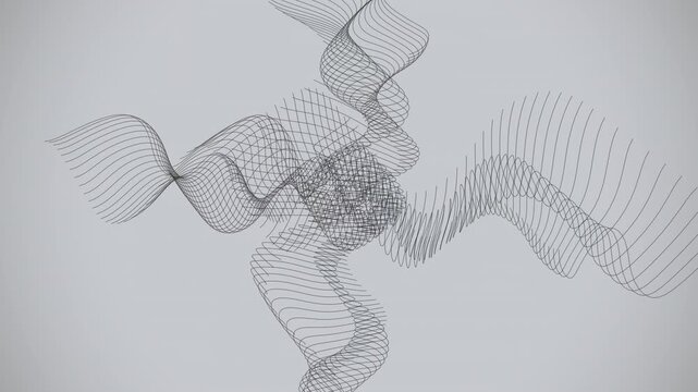 Cinematic 4K seamless loop of a glowing chrome wave surface morphing through an abstract topology field with an elegant inner glow. Ideal for music video, meditation background. 4K UHD.