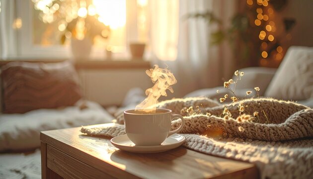 Cozy Morning Coffee - A Warm Cup in a Sunlit Room.