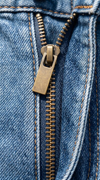 Denim jeans zipper close up detail