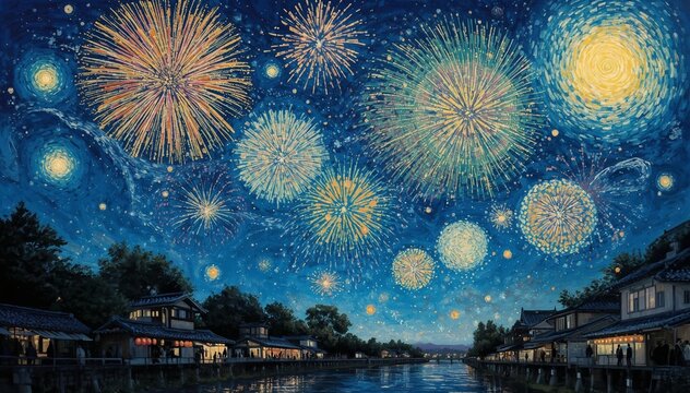 打ち上げ花火のイラストデザイン4 - 1