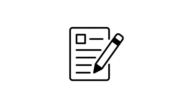 Minimalist black line icon of a document being edited with a pencil.