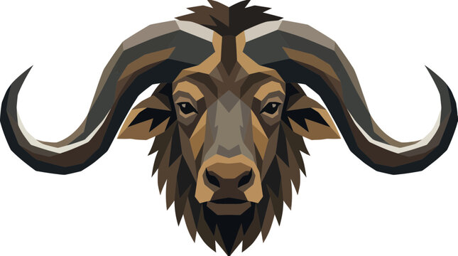 Bison Head with Large Horns Portrait.