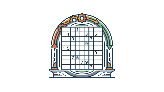 Sudoku Puzzle Game Icon with Gear Mechanism