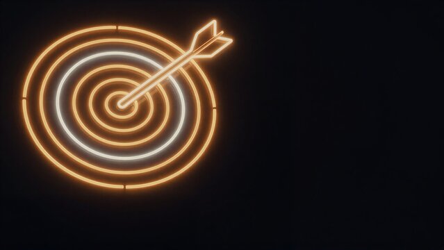 Glowing neon target with arrow perfectly centered, symbolizing precision and success.