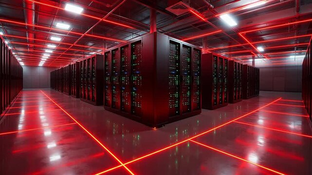 Rows of server racks in a data center