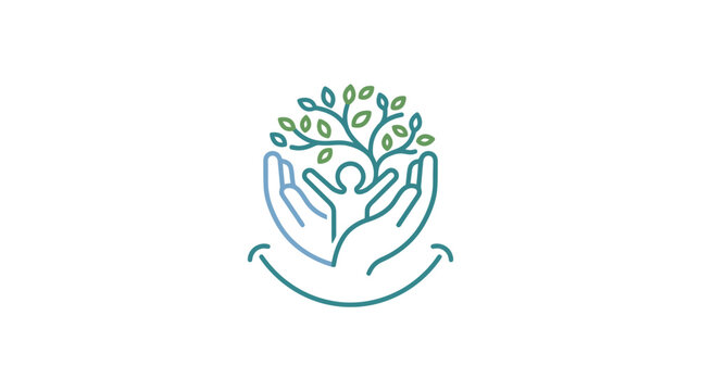 Abstract Caring Hands Protecting Child and Nature Tree Logo