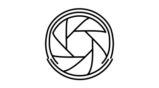 Minimalist black and white camera aperture icon design.